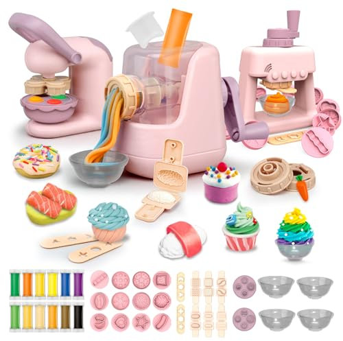 JONRRYIN Juego de Plastilina para Niños, 3 in 1 Herramientas Plastilina, 65 Piezas Moldes Plastilina Accesorios Plastilina, Regalo Juegos Educativos Niños (Rosa1)