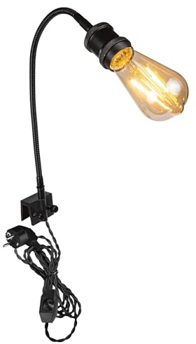 FSLiving Schwarz Spiegellampe, Wandleuchte mit verstellbarem Schwanenhals und stabiler Clip, Spiegelleuchte aus Aluminium,Badezimmer Lampe, E27 Fassung für den Waschtisch im Badezimmer