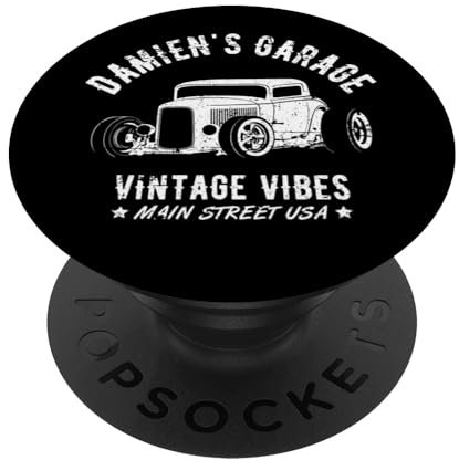 Damien's Garage Hotrod Car Design für den Namen Damien PopSockets Klebender PopGrip