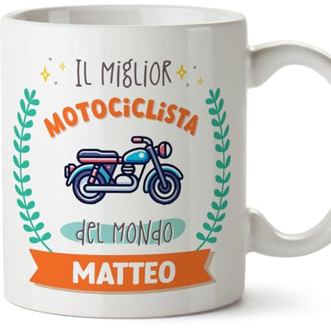 Mugffins Tazza Personalizzata in ceramica per MOTOCICLISTA uomo 11 oz / 350 ml - In italiano - Migliore del mondo - Con disegno - Idea regalo per compleanno, anniversario, natale, laurea
