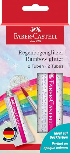 FABER-CASTELL 205213 Glitter Rainbow and Glow In The Dark, 2 x 12 ml, for Painting and Crafts (2 Rainbow)