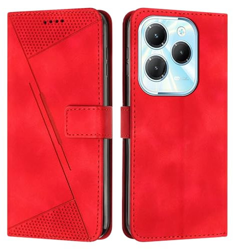 tuanshunhengb Étui à rabat pour smartphone compatible avec Infinix Hot 40 - Étui portefeuille à rabat avec fente pour cartes - Dragonne - Étui de téléphone compatible avec Infinix Hot 40 (rouge)