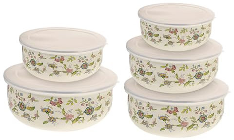 UTHCLO 5stücke Emaille-schüssel Mit Deckel Große Rührschüssel Für Kochen Und Backen Aufbewahrungsbehälter Für Lebensmittel Salatschüssel Für Mittagessen Vielseitig Einsetzbar