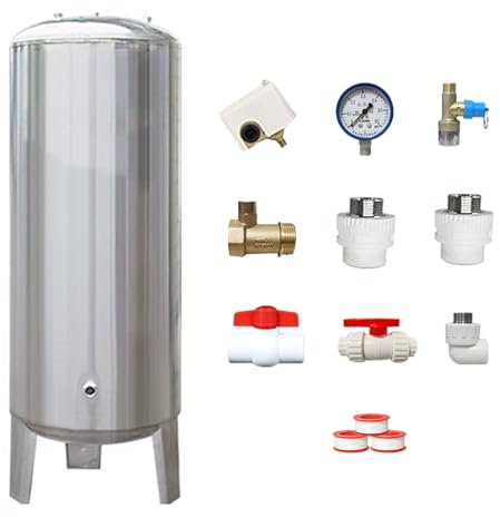 guoyjmm Druckbehälter Druckkessel Druck Wasser-Speicherbehälter 60L-300L, Edelstahl Hohe Vordruckbehälter Tragbar, Druckspeicher, mit Komplettem Installationssatz,100L/26.4Gal-40x90cm