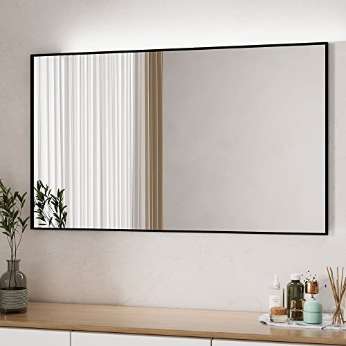 Boromal Spiegel Schwarz 100x70cm Rechteckiger Spiegel mit Metall Rahmen Badspiegel Wandspiegel für Badezimmer, Waschräume, Schlafzimmer