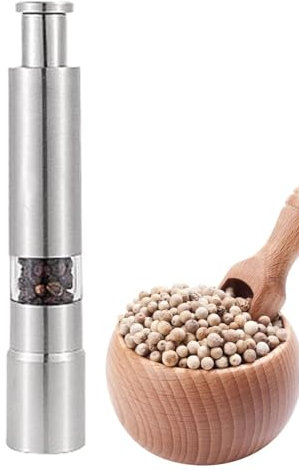 Salt & Pepper Grinders - Electric Salt Grinder | Electric Pepper Grinder | Salt and Pepper Mill | Push Button Grinding Tool | Spices Mills | 1 Touch Button Condiment Grinder (Stainless Steel)