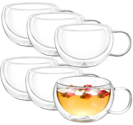 Wilmax - Verres thermiques avec anse - Lot de 6-250 ml - Verres à café à double paroi - Lot de verres à latte macchiato - Verres à cappuccino avec anse - Verres à thé - Verres à boire - Tasse thermo
