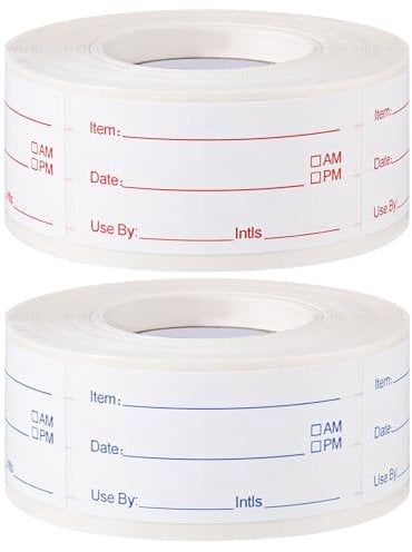 2 Rolls 1000 Pieces Removable Food Labels Stickers, 1.2 x 2.4Inch Freezer Lables Self-Adhesive Waterproof Food Storage Labels Prep Canning for Jars Pantry and Meal Containers (Red Blue)