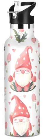 BURSTDDY Kids Insulated Water Bottle,Mushroom Elf 20oz BPA-Free Stainless Steel Sports Water Bottle with Straw Lid for Gym Camping Hiking