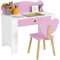 AIYAPLAY Set Scrivania per Bambini con Sedia, Tavolo da Studio con Cassetto, Schienale a Forma di Orsetto, Età 3-8 Anni, Rosa