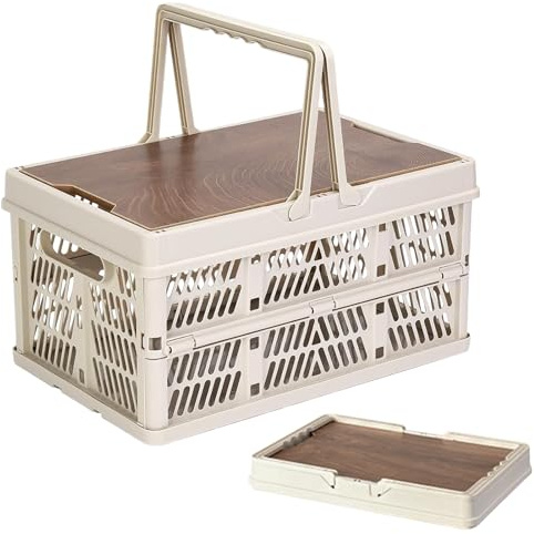 kinrguiyuez Camping Box - Faltbare Aufbewahrungsbox | Stapelbarer Organizerkorb Mit Griffen Und Deckel Für Camping, Outdoor, Haushalt