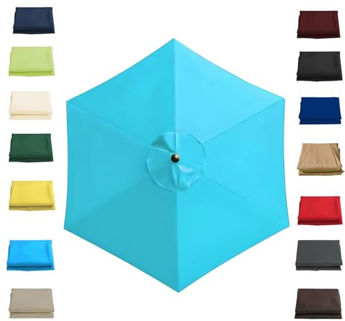 Toldo de Recambio de Sombrilla 2/2.3/2.7/3.0 Metros, Cubierta de Sombrilla de Tela de Repuesto 6/8 Varillas, Protección UV Toldo de Repuesto para Parasol de Poliéster(lago azul,2.0m/6 Arms)