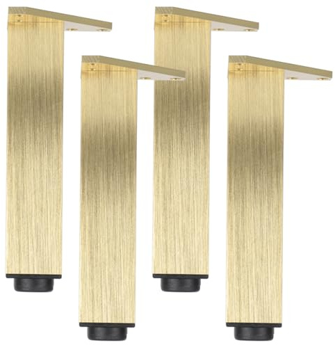 Tischbeine Metall Gold, 4 Stück Tischfüße Verstellbar Tischfüsse Eckig Möbelfüße Aluminiumlegierung | Eloxierte Oberfläche Mobelbeine Höhe: 6-40cm Sockelfüße Tischfuß Stützfüße Lowboard 40cm/15.7