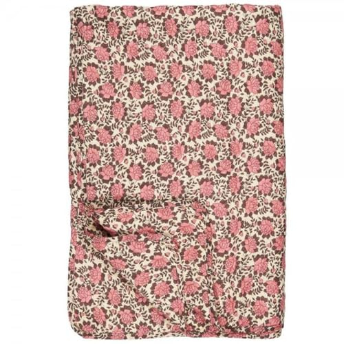 IB Laursen Quilt naturfarbig m/rosa und braunem Blumenmuster B: 130 L: 180