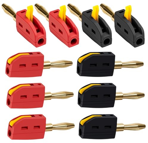 Bananenstecker 4mm 10 Stück, 32A Banana Plug für Lautsprecher & Endstufen | 5 schwarze & 5 rote Bananenstecker Konverter, passend für Kabel, Boxen, Receiver und Stereoanlagen im Heim-Audio-Bereich