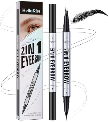 2-in-1 Eyebrow Pencil with 2 Micro-Fork Tip, Waterproof Eyebrow Pen and Smudgeproof Brow Pen,with Eyebrow brush,Last All Day, Shaping, Defined (Black)