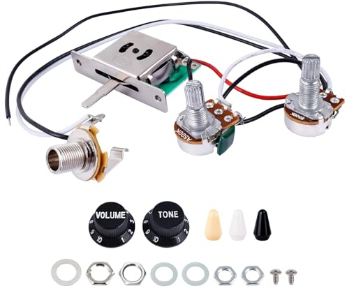 Banworks Electric Guitar Wiring Harness Kit 1 Tone 1 Volume Prewired 500K | 1T1A Mini Pots 5-Way Blade Switch with 6.35mm Output Jack for Modern Style Fender/Squier Stratocaster Strat ST JT/DLZC-03