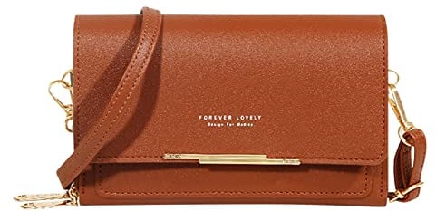 2026 Damen Lässige Umhängetasche mit verstellbarem Riemen Umhängetasche mit sichtbarem Handyfenster Geldbörse Handytasche (Brown One Size)