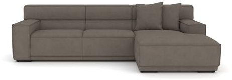foamnova Ecksofa Umea, B 280 x H 78 x T 170 cm, pflegeleicht, gemütlicher Cord mit feiner Rippenstruktur, Farbe Taupe, klare, kubische Formensprache, Eckcouch, Chaise Longue, Recamiere rechts