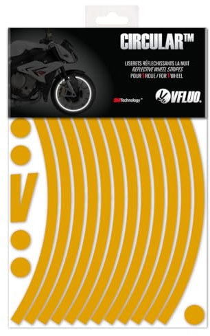 VFLUO - Kit Reflektierende Felgenrandaufkleber Motorrad, Aufkleber für 1 Rad 3M™-Technologie™, 360°-Kreis - Hohe Sichtbarkeit von der Seite – Diskret und Design – Einfache Installation