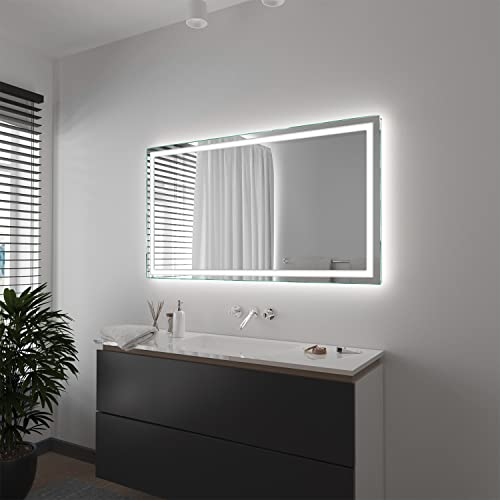 SARAR Badspiegel Spiegel Badezimmerspiegel mit schmaler rundum LED-Beleuchtung 120x80 cm Made in Germany eckiger Wandspiegel Mirror Spiegel Bad mit Licht auf Maß Toulon