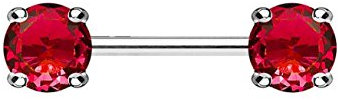 beyoutifulthings Brustwarzen-Piercing 2 Grosse RUNDE ZIRKONIA Brust-Piercing Nippel-Piercing Edelstahl Silber Rot Stab 1,6mm 14mm