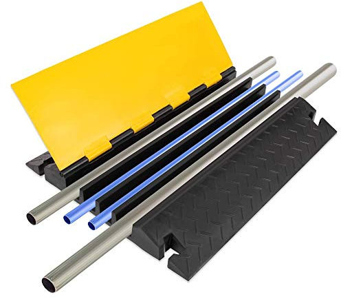 Pyle Hose & Cable Protection Ramp - Extra Heavy Duty Four Channel Extra Large Opening For Water Hose Car Truck Pedestrian Ramp Supports 55000 Lbs, Flip-Open Cover, 31.5” x 23.2” x 3.14”