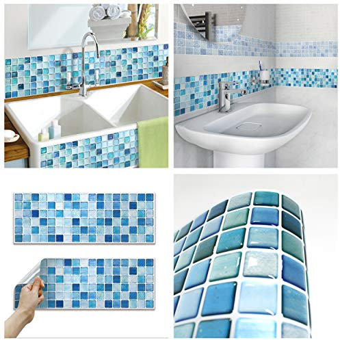 BEAUS TILE Piastrelle Decorative Adesivi Sbucciare e Stick Backsplash ignifugo Tile Sheet (N.Blue) (10, 5,28 x 14,8)