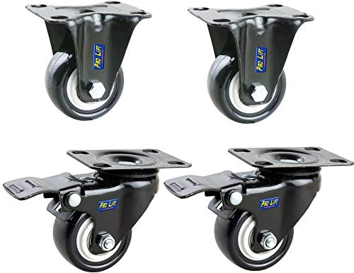 Pro-Lift-Werkzeuge Set 2 x Bockrollen + 2 x Lenkrollen gebremst je 45 kg Gummirollenbelag Möbelrollen Transportrollen mit Bremse 4x Rollen