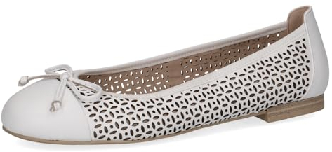 CAPRICE Damen Ballerinas aus Leder mit Lochmuster, Weiß (White Nappa), 40 EU