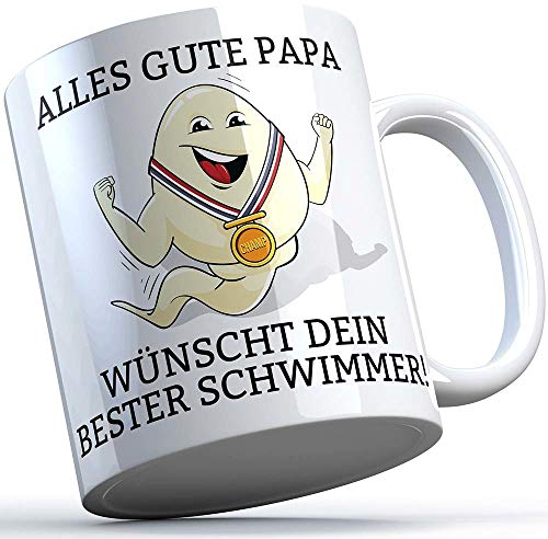 Alles Gute Papa wünscht dir dein bester Schwimmer Lustige Tasse (Weiß) Geschenkidee für Väter Vatertag Spermium Tasse Champion Champ
