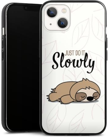 Silikon Hülle kompatibel mit Apple iPhone 13 Case schwarz Handyhülle Tiere Faultier Lazy Sunday