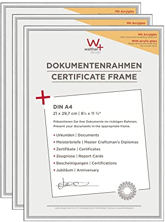 walther design Bilderrahmen silber 21 x 29,7 cm (DIN A4) mit Kunstglas 3er Pack, New Lifestyle Kunststoffrahmen KVX130S3