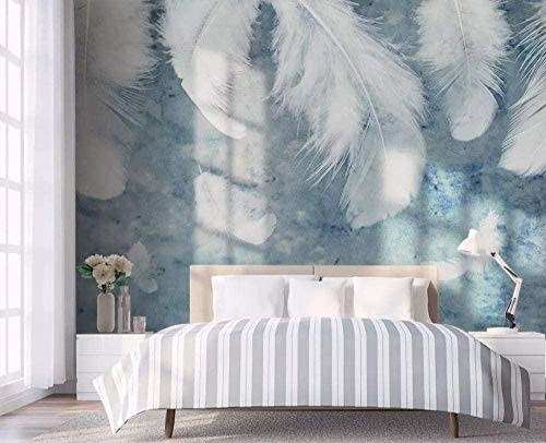 Weiße Feder Aquarell Minimalistische Nordische Blaue Tapete 3D Vliestapete Moderne Wandbilder Wanddekoration fototapete 3d effekt tapeten Wohnzimmer Schlafzimmer kinderzimmer-430cm×300cm