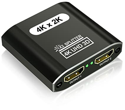 HDMI Splitter 1 entrée 2 Sorties, répartiteur HDMI 4K pour Doubles moniteurs, répartiteur HDMI alimenté pour écran Miroir, duplicateur 1x2 supportant 3D HD 1080P pour Fire Stick Xbox PS Roku Blu-Ray