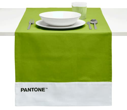 Pantone - Camino de Mesa Moderno, 100 % algodón, 220 g, Suave y Resistente, Ideal para Accesorios de Cocina y manteles Individuales de Tela, Color Verde Claro, 45 x 145 cm
