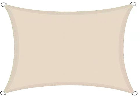 FCMDP Sonnensegel, rechteckig, Oxford-Stoff, Schattensegel, wasserdicht, 95 % UV-Schutz, mit kostenlosen Befestigungsseilen, für Außenbereich, Garten, Cremeweiß, 5 x 5 m