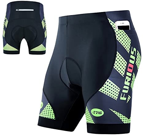 YKLL 4D Radlerhose Herren Gepolstert Kurz Stoßfeste mit 4D Sitzpolster und 3 Taschen Radhose Atmungsaktiv Fahrradhose Elastische Radfahrhose MTB Herren Fahrrad Hosen UPF 50+ (Grün,L)