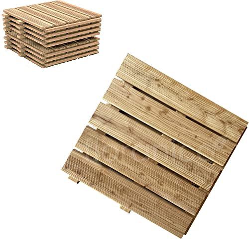 Floranica Dalles de Plancher en Bois 1m2 4 pièces 50x50 cm Mélèze Non traité Sol pour Sauna terrasse ou Balcon Carrelage en Bois dans Le Jardin Surface fraisée Dalles de Patio Produit UE