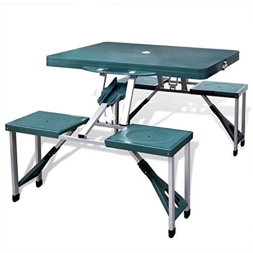 MOONAIRY Klappbares Campingtisch-Set Aluminium mit 4 Stühlen, Camping Tisch Stuhl Set, Picknick Set, Camping Sitzgruppe Klappbar, Picknick Tisch Und Stühle Klappbar, extra leicht grün