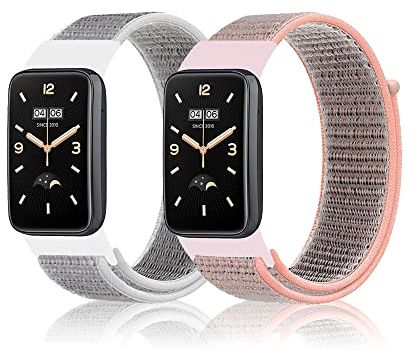 Niboow Armband für Xiaomi Smart Band 7 Pro (Xiaomi Mi Band 7 Pro), Männer und Frauen Nylon Solo Loop Einstellbar Ersatzband Armbänder für Xiaomi Smart Band 7 Pro (Xiaomi Mi Band 7 Pro)-Weiß + Rosa