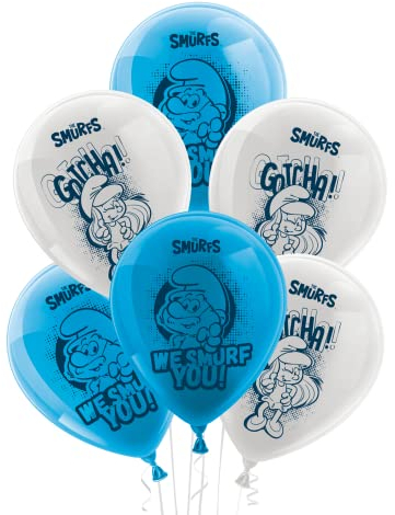 Party Factory `Schlümpfe´ Set aus 10 blauen und weißen Latexballons, Ø25cm, verschiedene Druckmotive, für Luft oder Helium