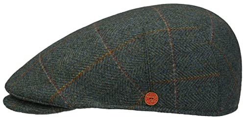 Mayser New Sidney Harris Tweed Flatcap Schirmmütze Schiebermütze Wollcap Herren - Made in The EU mit Schirm, Futter Winter Herbst-Winter - 56 cm grün