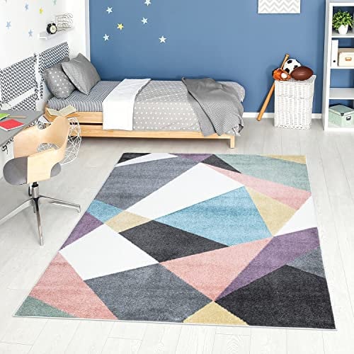 carpet city Teppich Kinderzimmer - Jugendzimmer-Teppich - 160x230 cm - Multi - Modern Geo-Muster - Kinderteppich Kurzflor - Moderner Teenager-Teppich