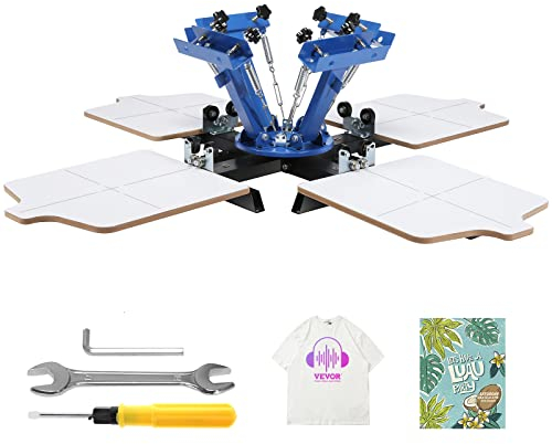VEVOR Siebdruckpresse T-Shirt Siebdruckmaschine 1 Farben + 4 Stationen, T-Shirtpresse, Hitzepresse Transferpresse DIY Ausrüstung Drucker, Textildruck Kleidung, Kissenbezüge, Gepäckstücke usw.
