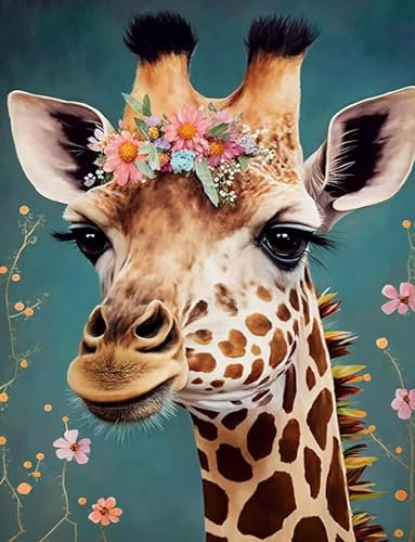 NANASUGUR Peinture Numéro Adulte, Kits de Peinture au Numéro, Peinture par Numero pour Enfants Adultes Seniors,Girafe sans Cadre (40 x 50 CM)