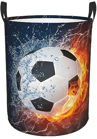 Gbuzozie Soccer Ball In Fire And Water Round Laundry Hamper Sport Football Storage Basket Toys Clothes Organizer Bin For Home Bathroom Bedroom Dorm Nursery, 62l