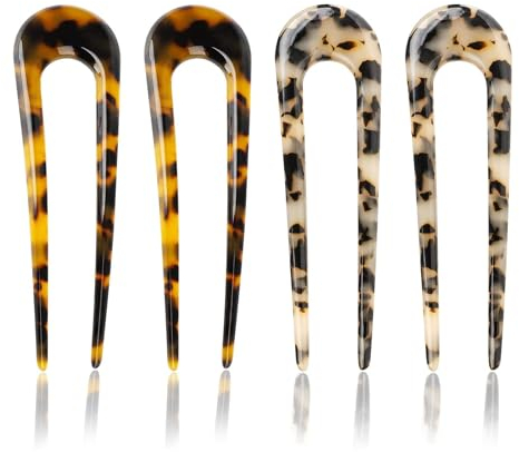 4 Pieces U-shaped French Style Tortoiseshell Hair Sticks, French Style U-shaped Hair Clips French Hair Fork for Women Buns Vintage Hairpin Hair Styling Accessories