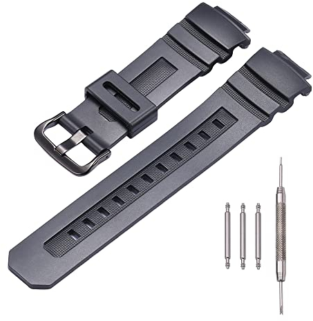 MCXGL Harz Gummi Uhrenarmband Kompatibel mit Caiso G-shock AWG-M100 AW590 591 wasserdichte Sport Ersatz Band Zubehör (Black buckle)