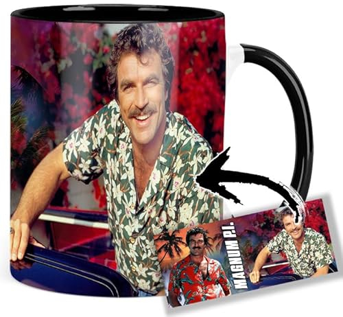 Magnum P.I. Tom Selleck Tasse Innen & Henkel Schwarz Keramikbecher Mug
